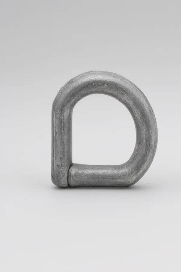 Raw die-cast Zinc Alloy D-Ring before dewaxing and surface finishing - dull gray unplated surface