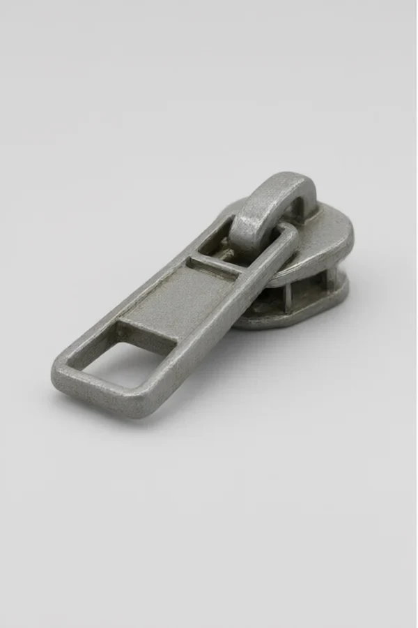 Raw die-cast Zinc Alloy Zipper Slider before dewaxing and surface finishing - dull gray unplated surface