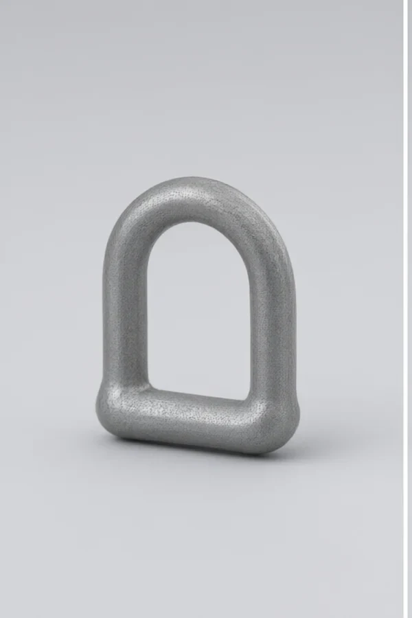 Raw die-cast Zinc Alloy D-Ring before dewaxing and surface finishing - dull gray unplated surface