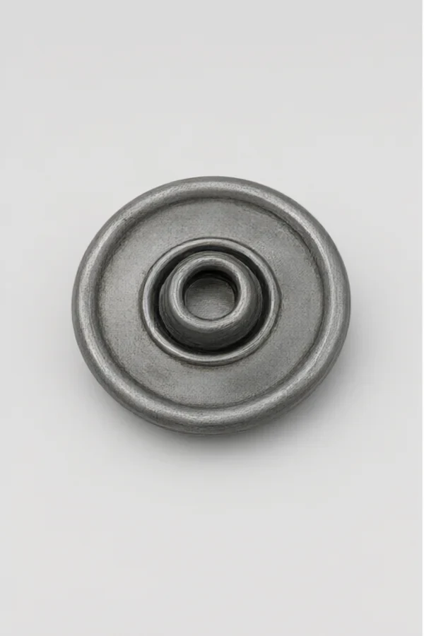 Raw die-cast Zinc Alloy Snap Button before dewaxing and surface finishing - dull gray unplated surface