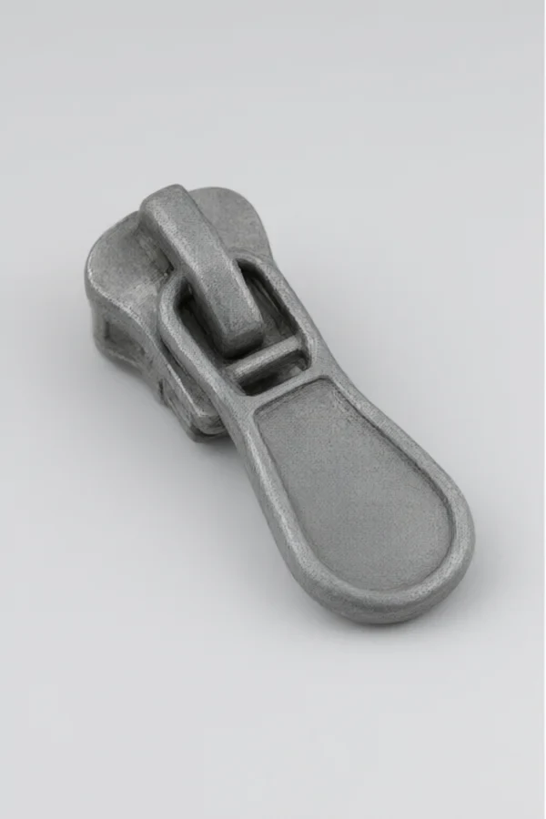 Raw die-cast Zinc Alloy Zipper Slider before dewaxing and surface finishing - dull gray unplated surface