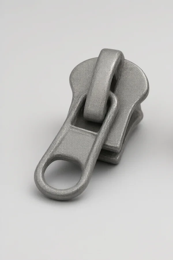 Raw die-cast Zinc Alloy Zipper Slider before dewaxing and surface finishing - dull gray unplated surface