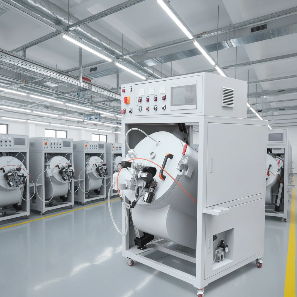 Barrel painting machine for metal parts - production view