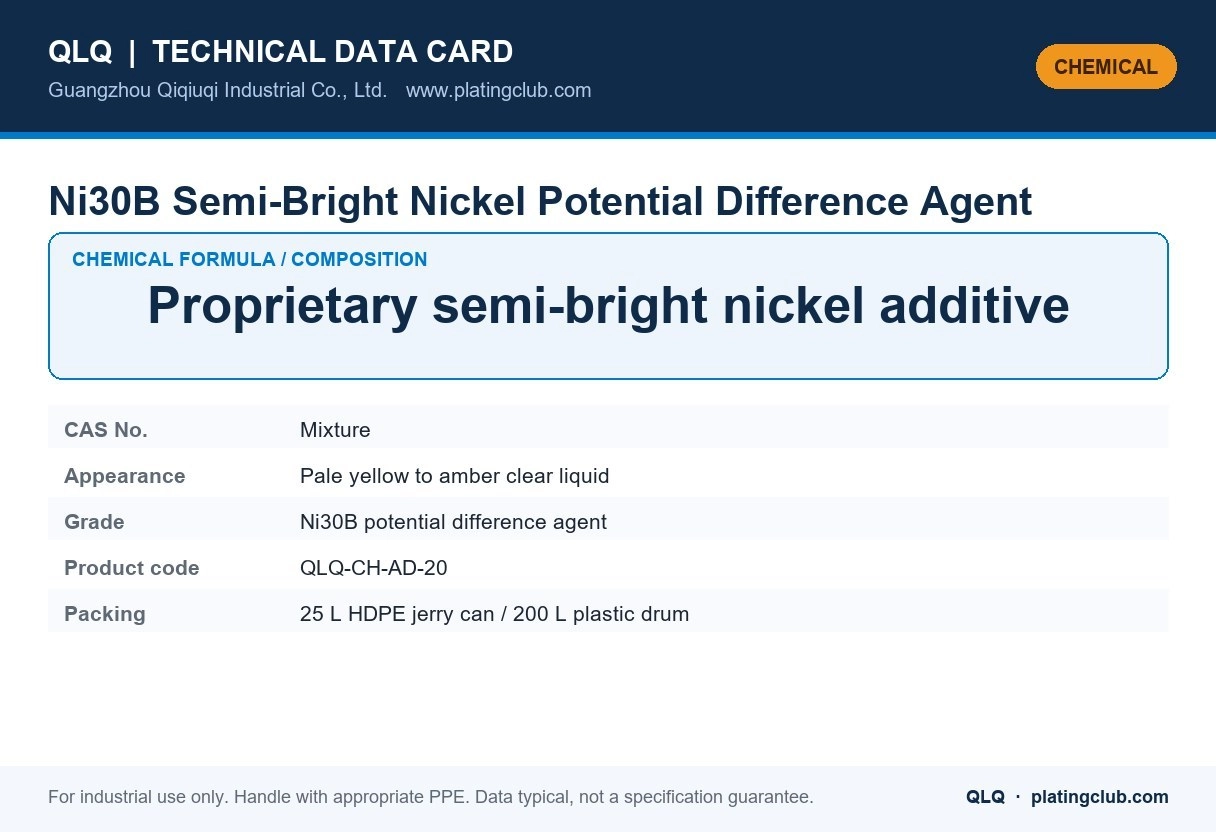 Ni30B Semi-Bright Nickel Potential Difference Agent &mdash; chemical formula and technical data