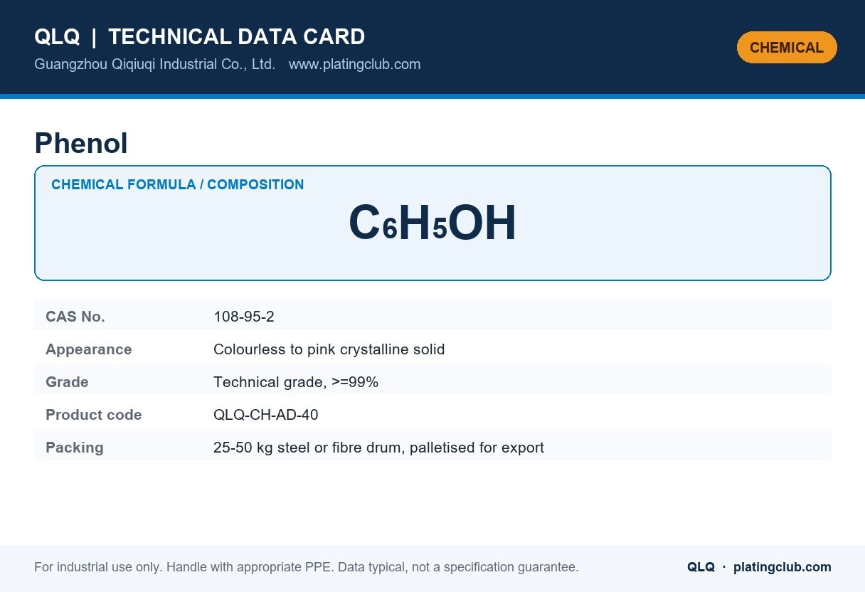 Phenol &mdash; chemical formula and technical data