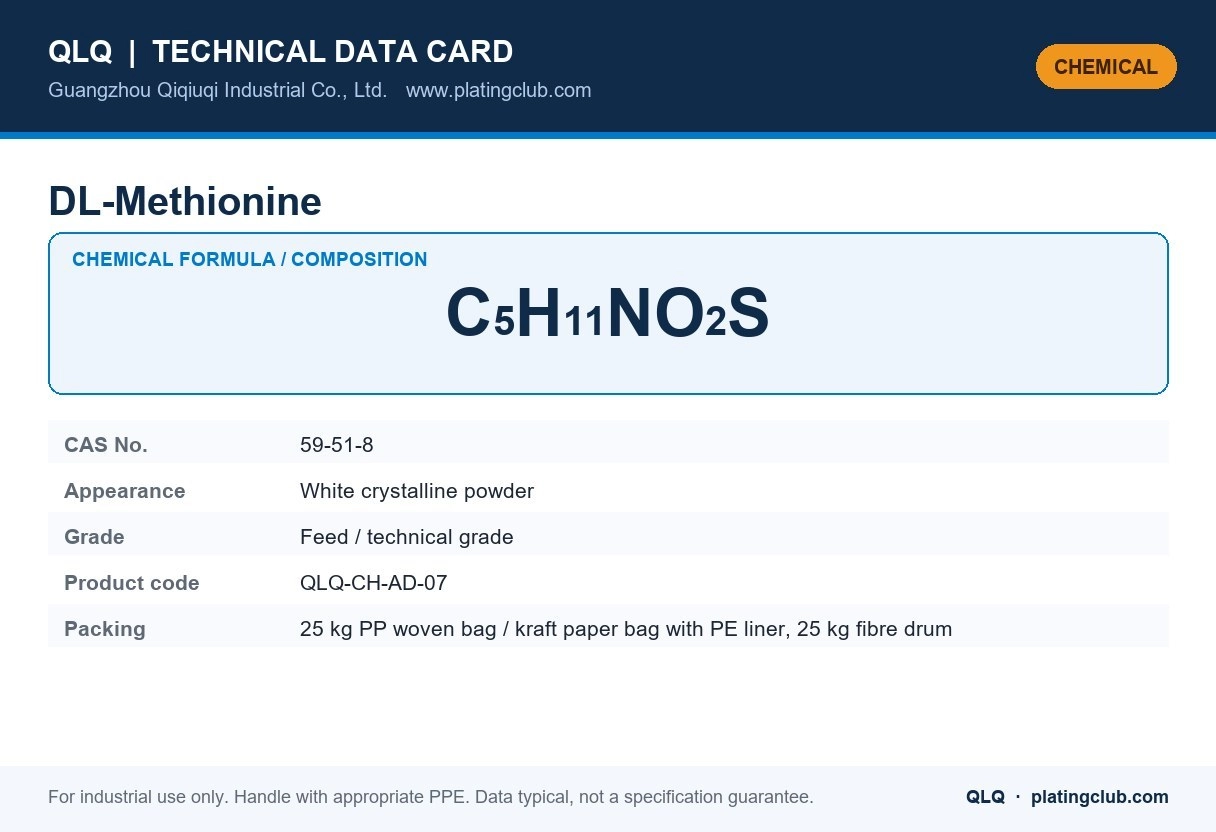 DL-Methionine &mdash; chemical formula and technical data