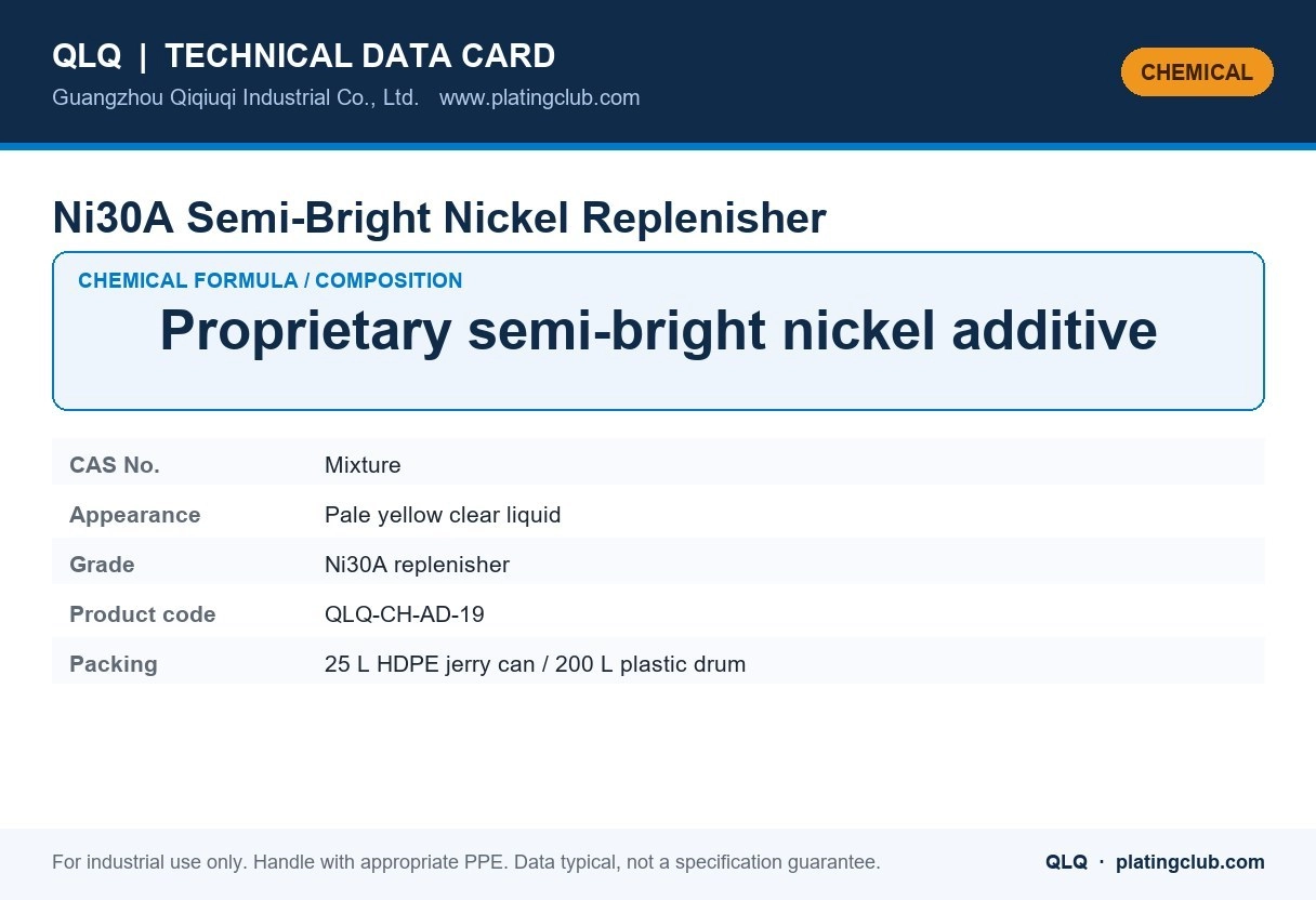 Ni30A Semi-Bright Nickel Replenisher &mdash; chemical formula and technical data