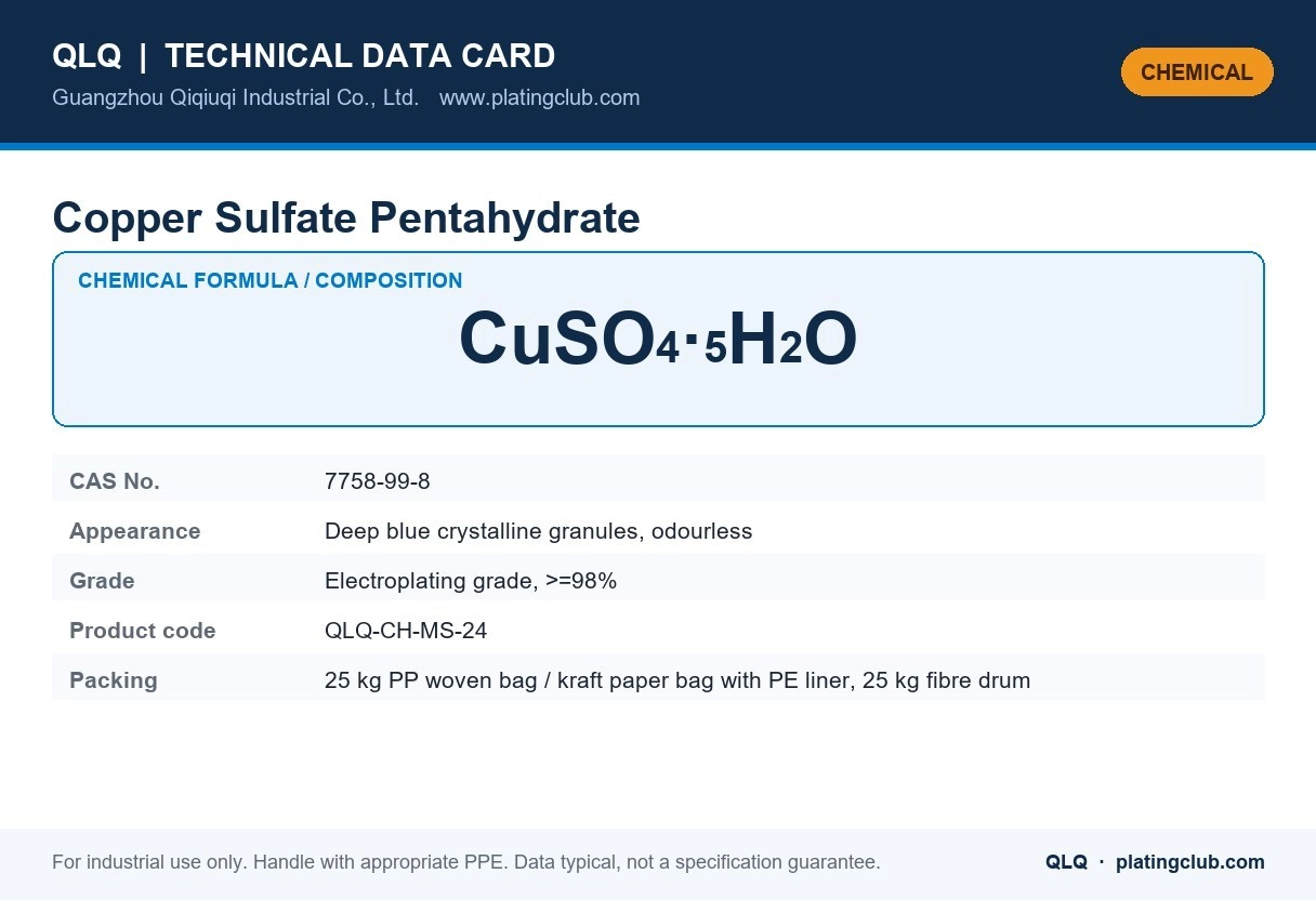 Copper Sulfate Pentahydrate &mdash; chemical formula and technical data