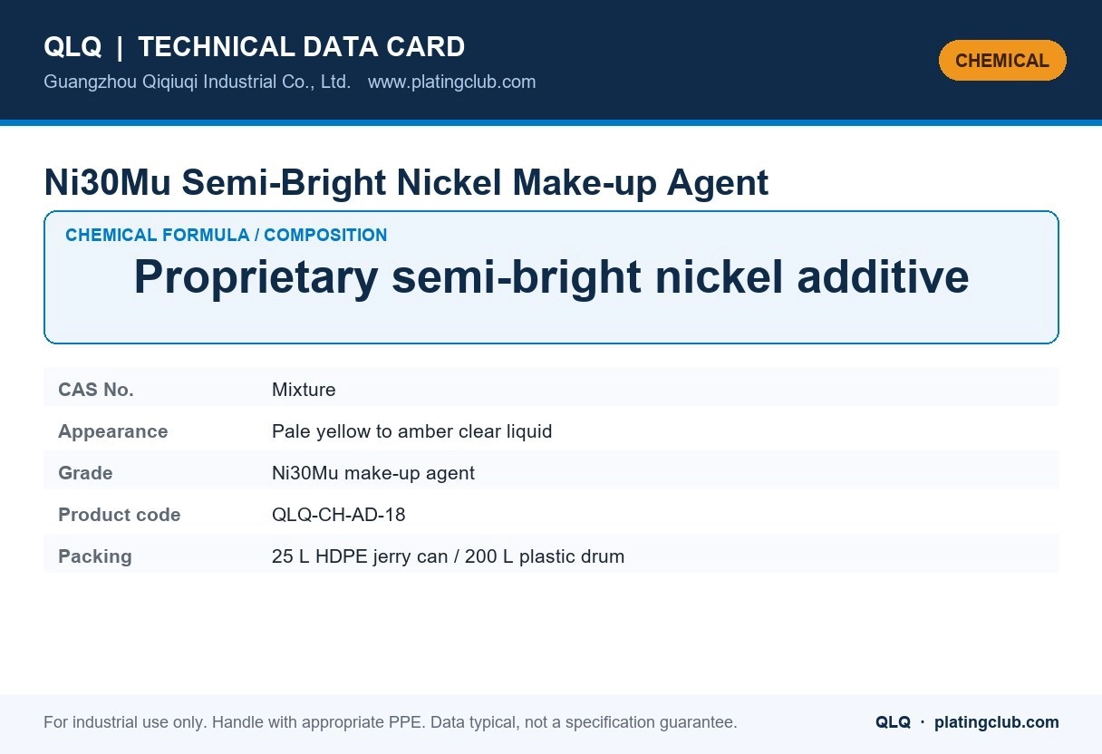 Ni30Mu Semi-Bright Nickel Make-up Agent &mdash; chemical formula and technical data