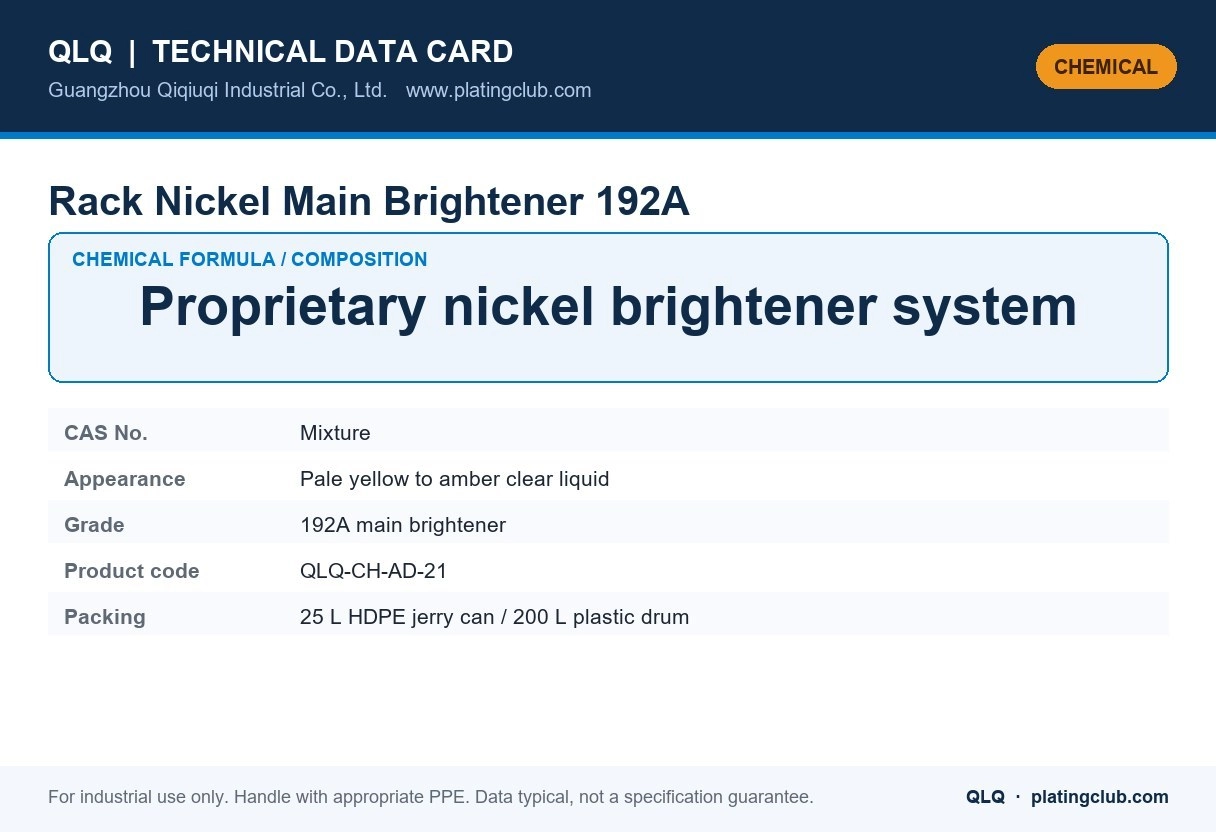 Rack Nickel Main Brightener 192A &mdash; chemical formula and technical data