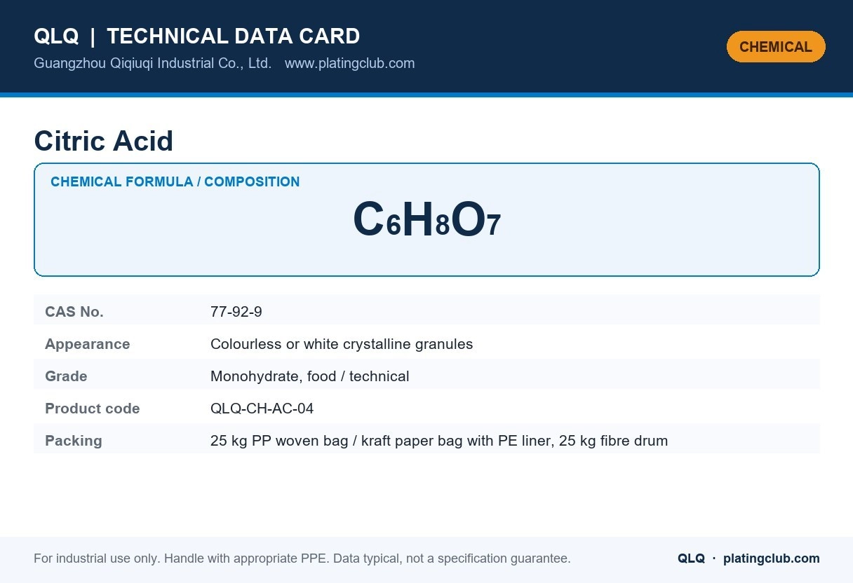 Citric Acid &mdash; chemical formula and technical data