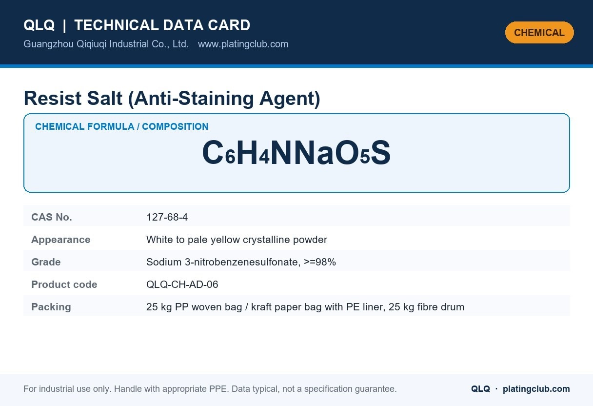 Resist Salt (Anti-Staining Agent) &mdash; chemical formula and technical data