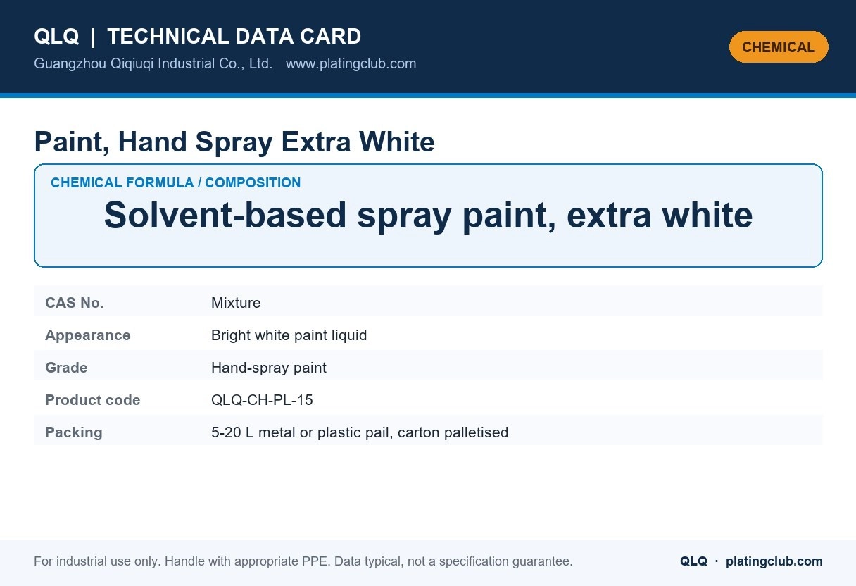 Paint, Hand Spray Extra White &mdash; chemical formula and technical data