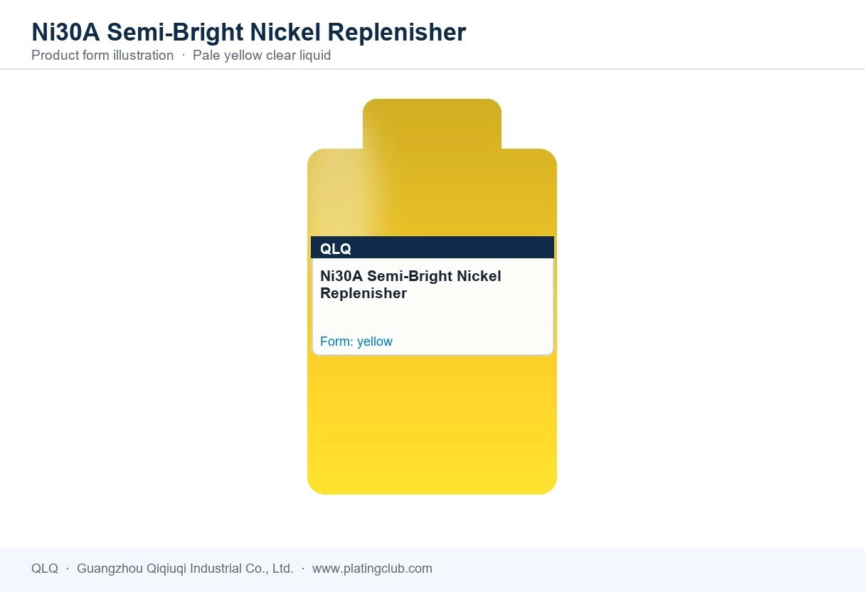 Ni30A Semi-Bright Nickel Replenisher &mdash; product form (colour and physical appearance)