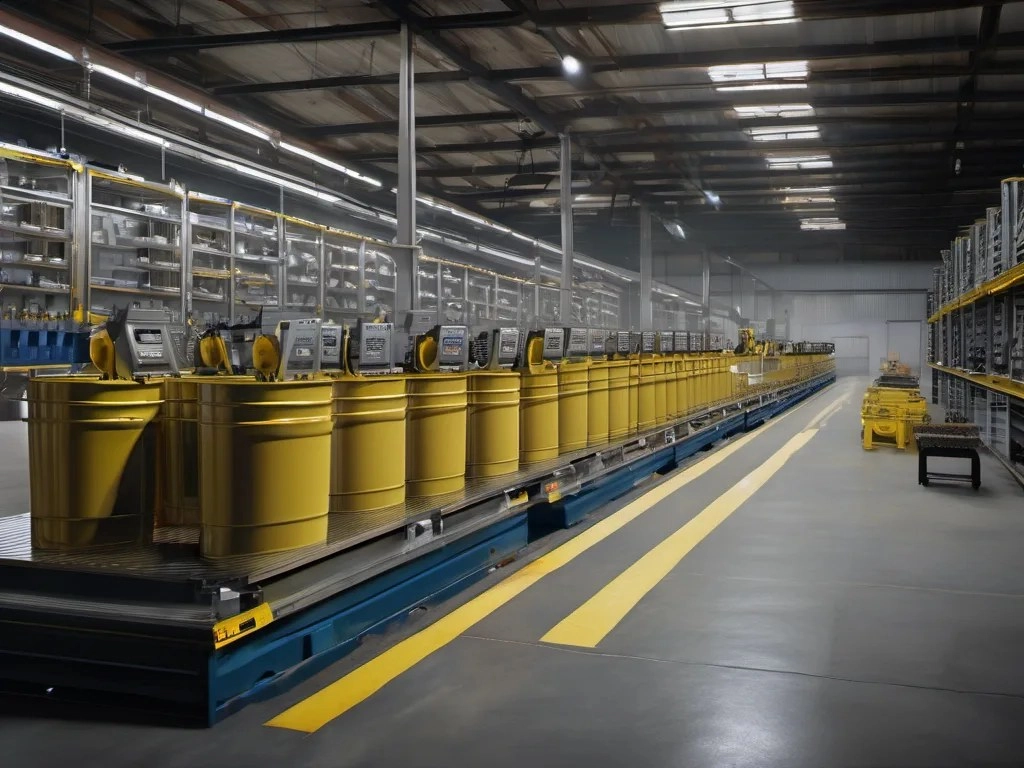 Factory overview with assembly line and machines