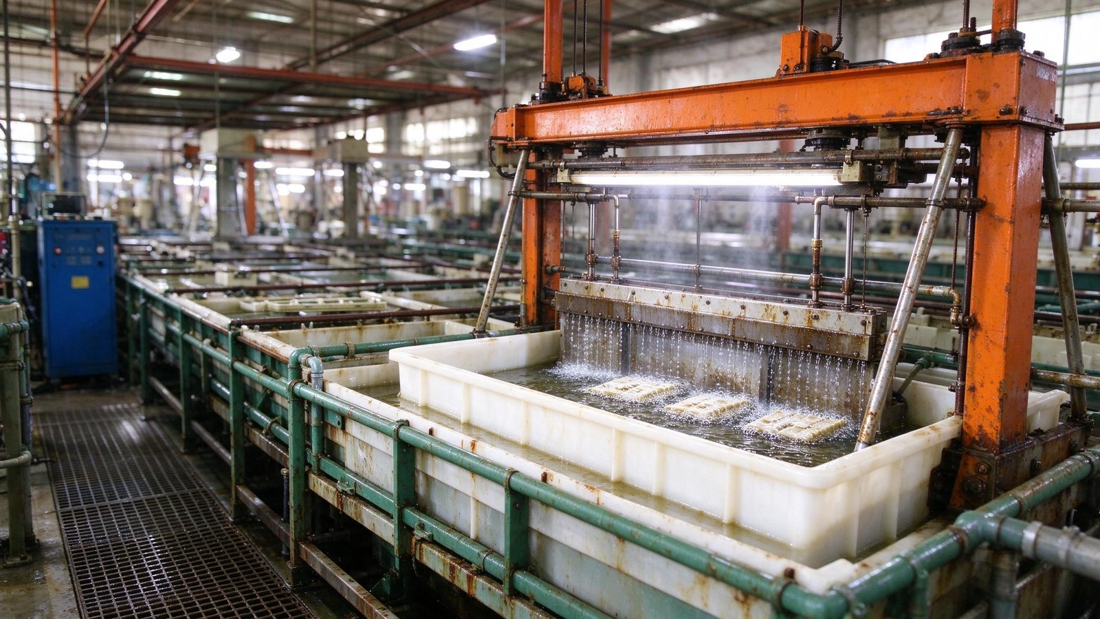 Electrolytic degreasing tank with gassing electrodes