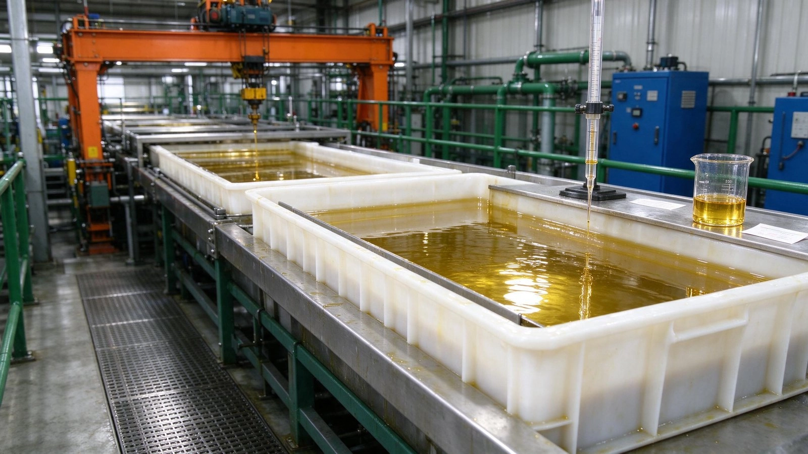 Gold bath control: sampling and analysis at the tank