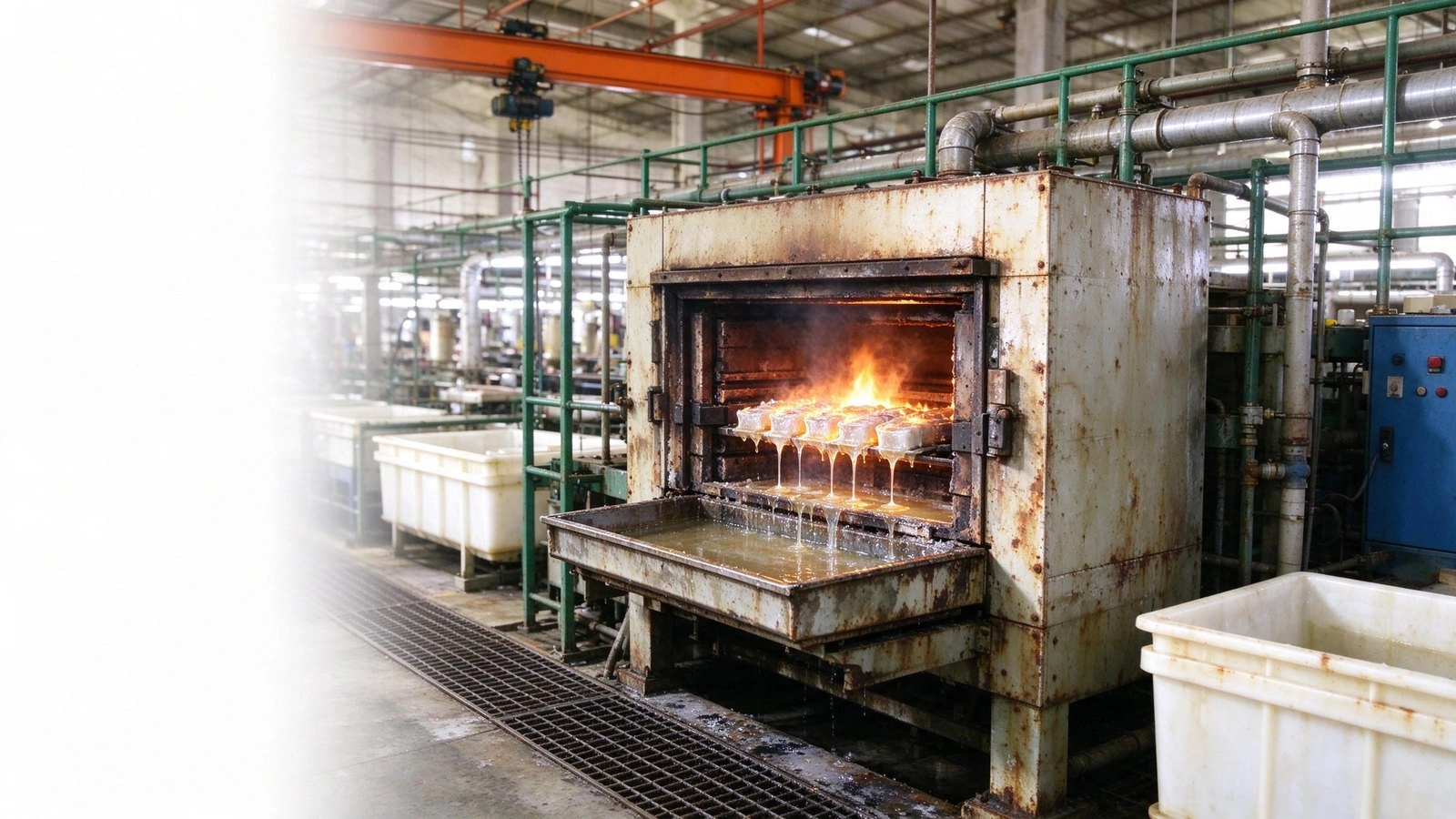 Burn-off wax removal oven with drip tray