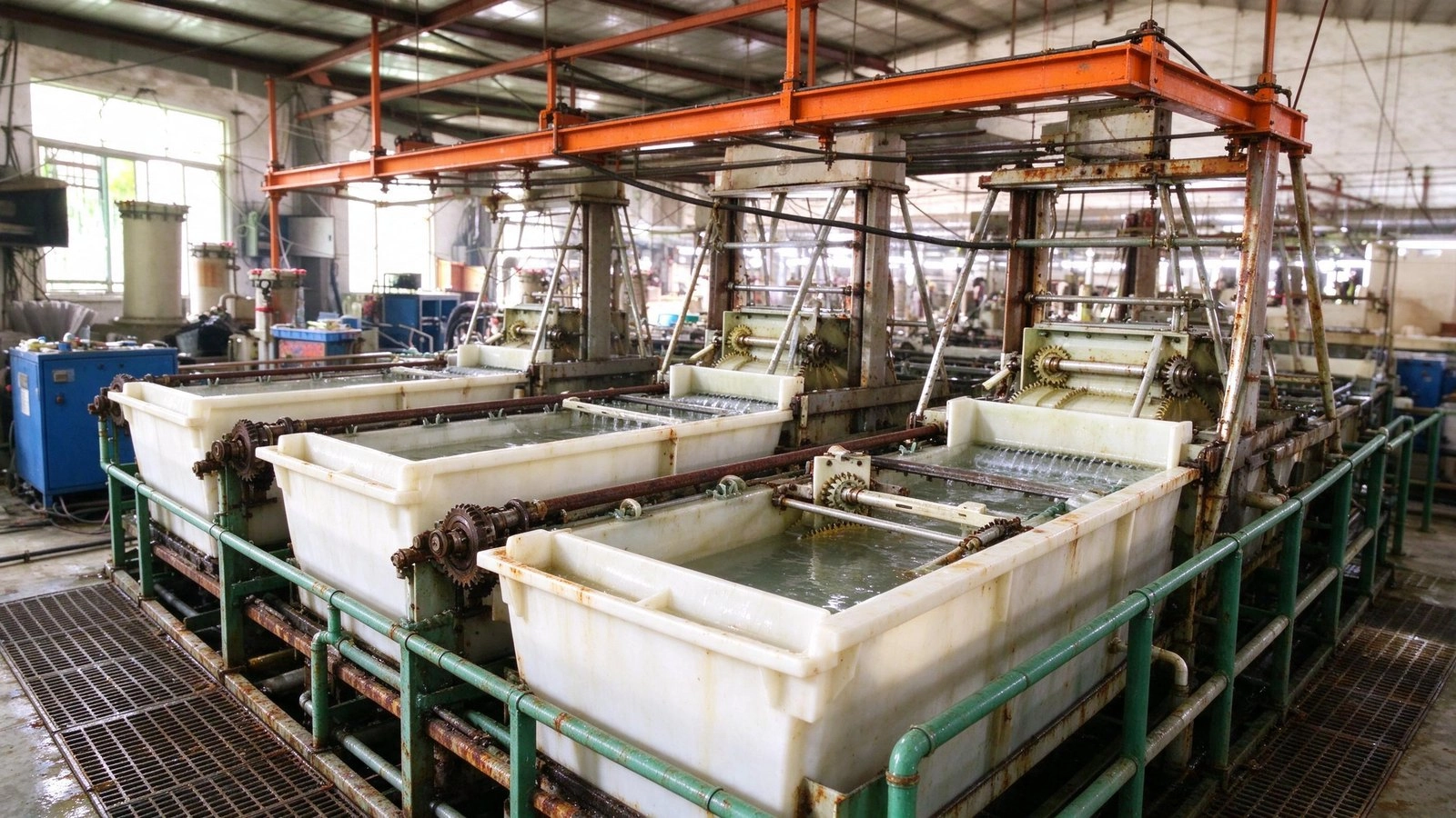 Three-stage counter-flow rinse tanks