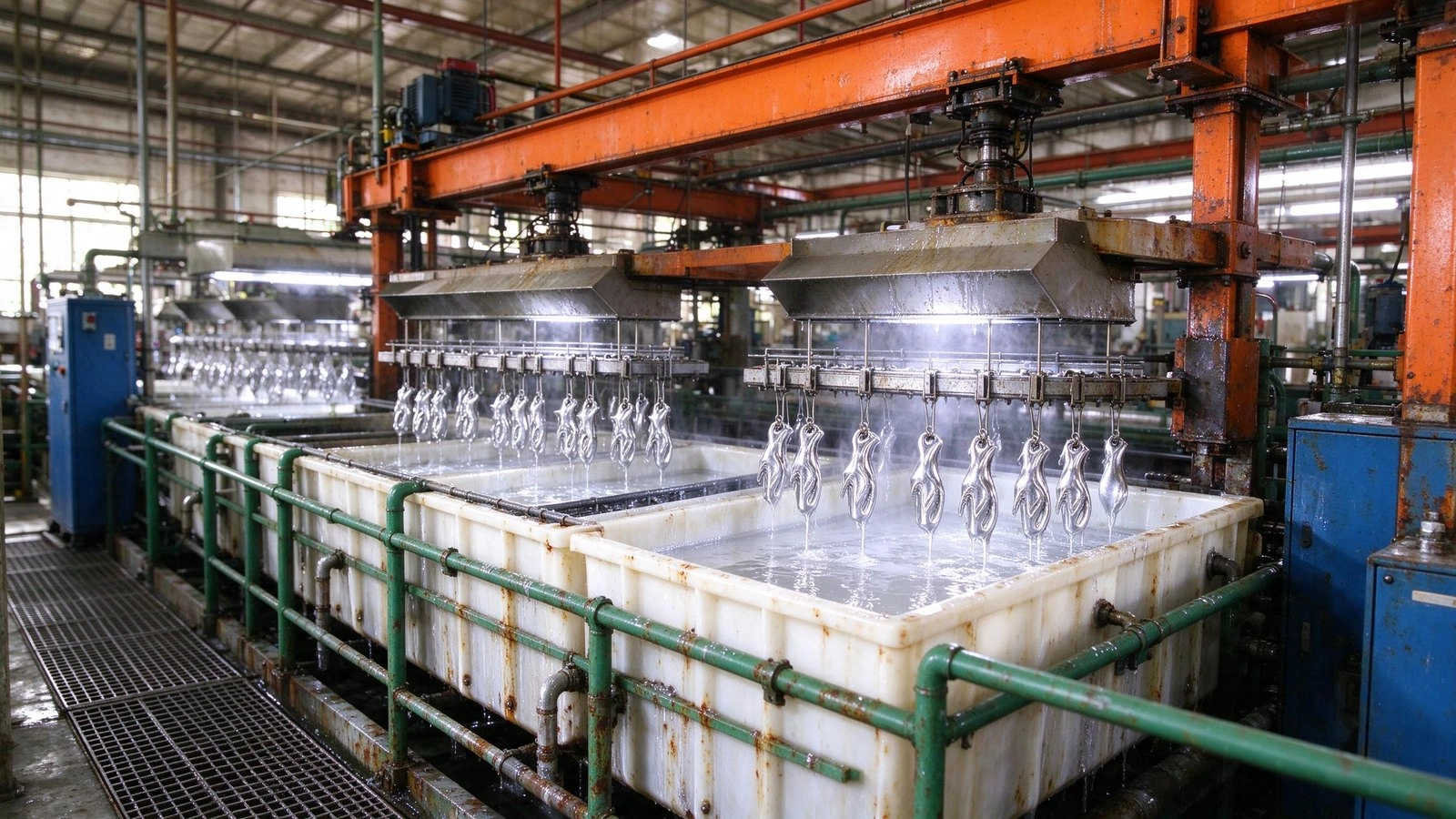 Rack chromium plating tank with exhaust hood