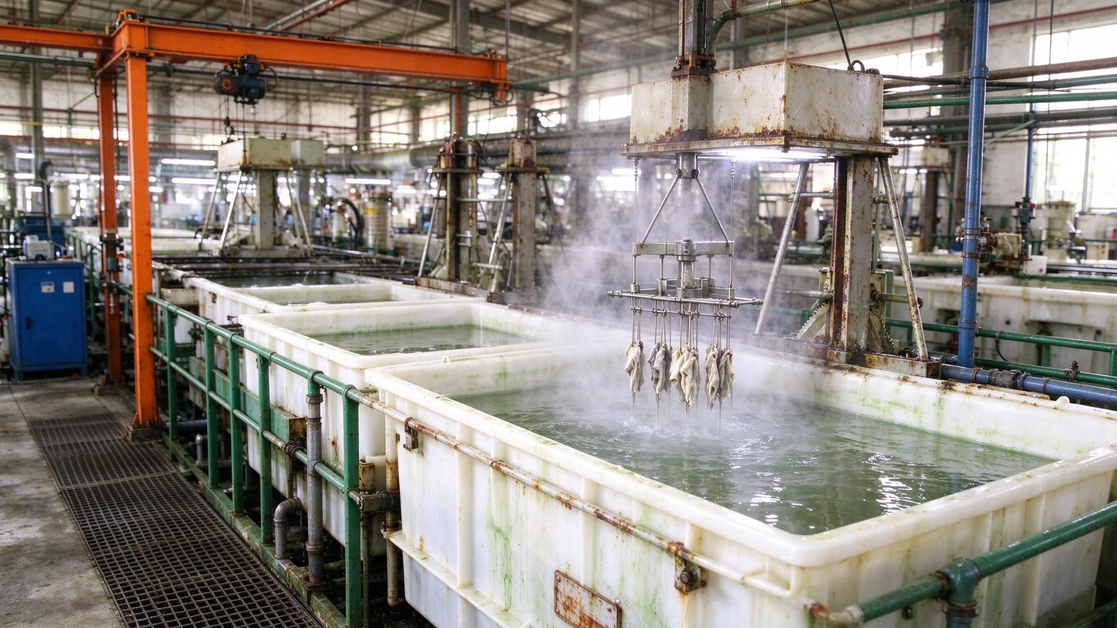Chemical wax stripping tank with racked parts