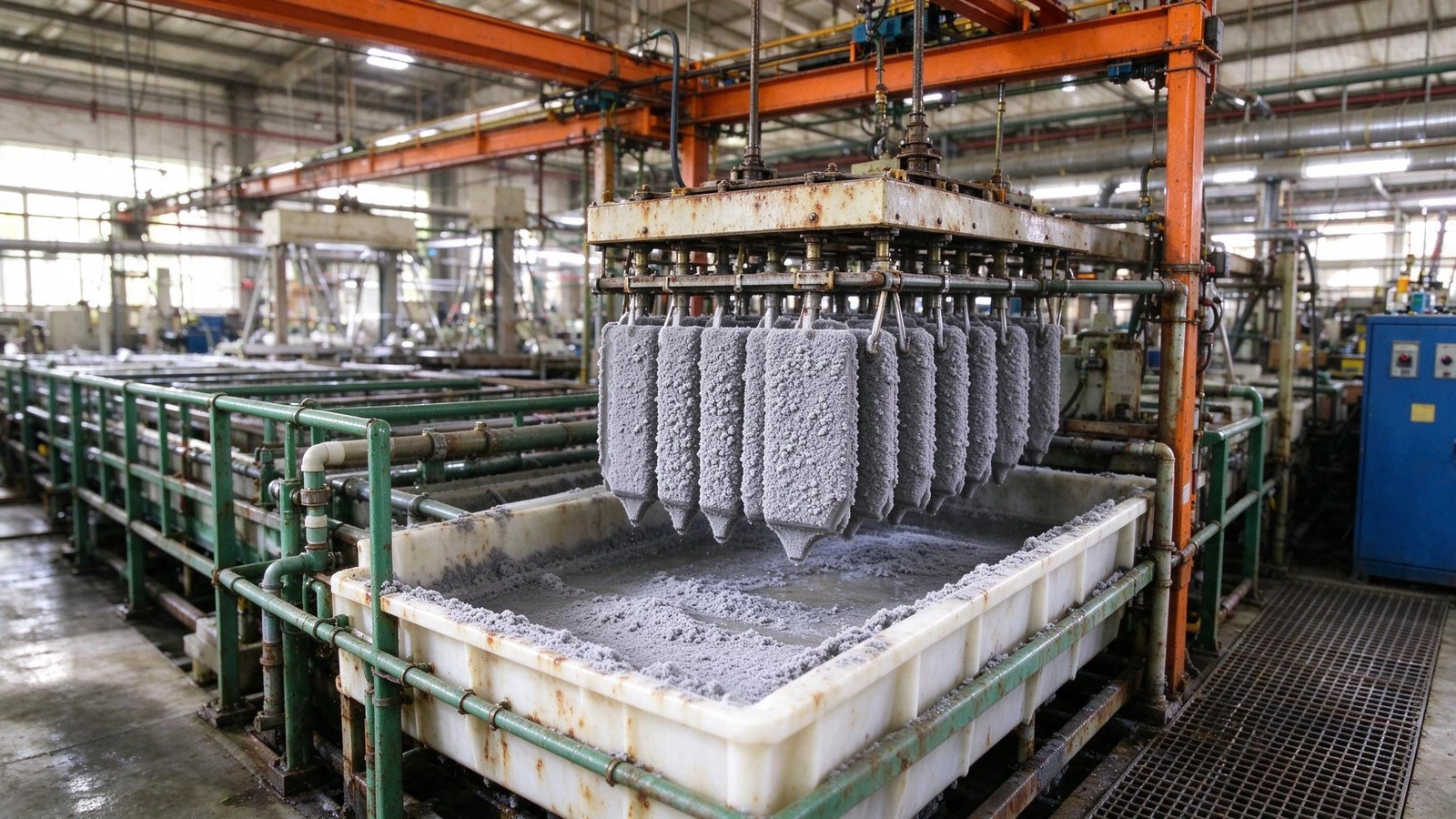 Phosphate crystal layer close-up on part surface