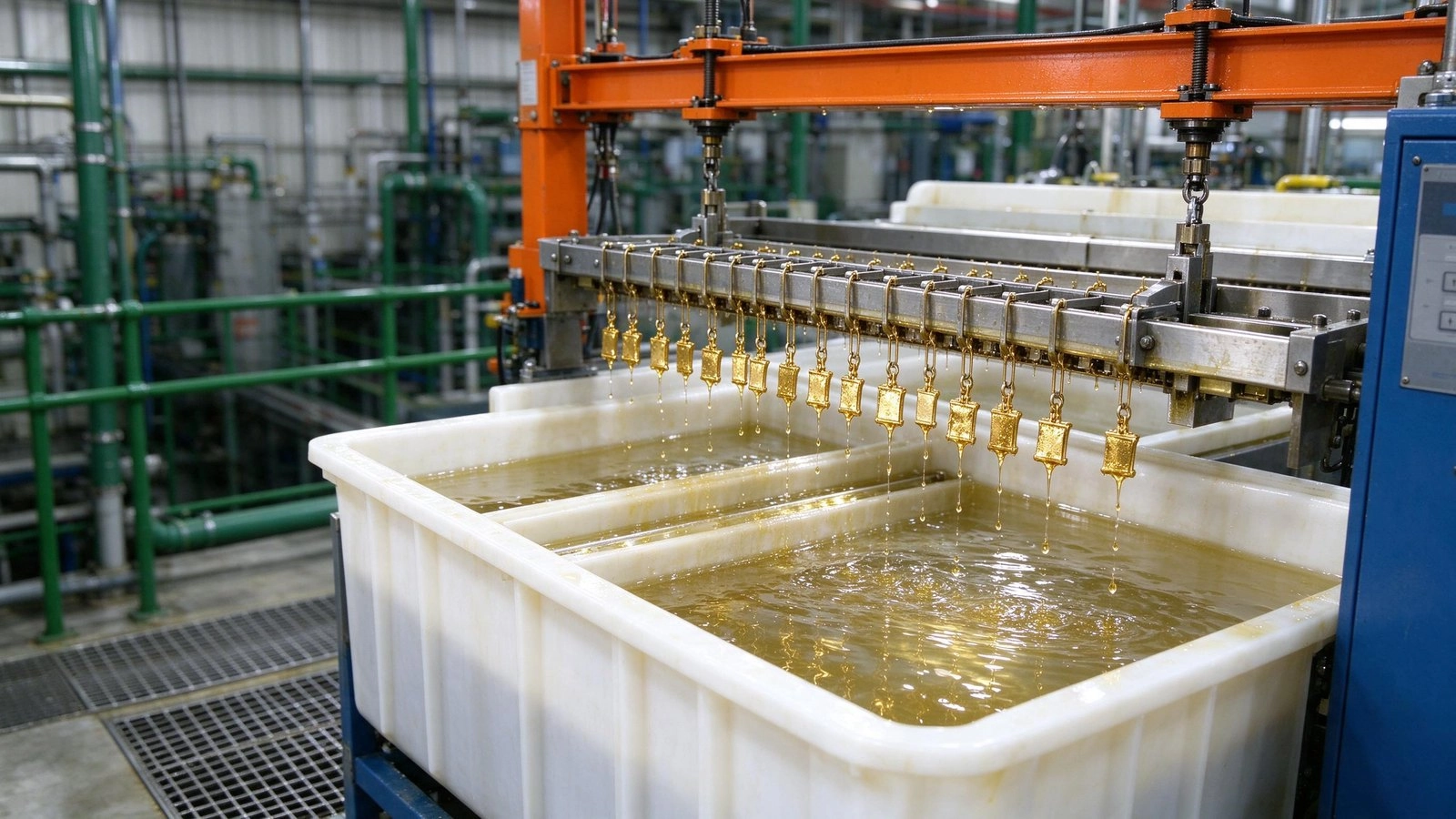 Gold recovery rinse tanks after gold plating